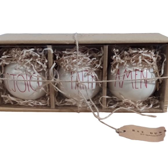 Rae Dunn Christmas Ornaments Rejoice Faith Amen Set of 3 In Box - Picture 4 of 6